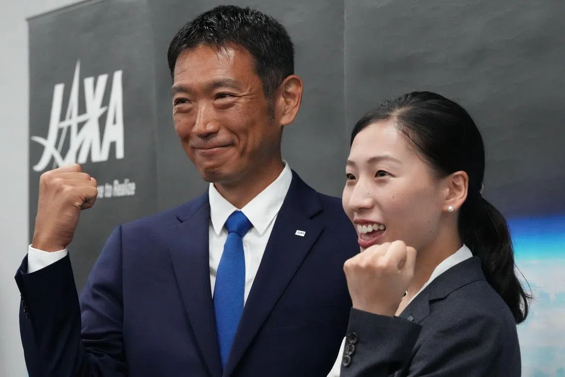 Mr Makoto Suwa (L) and Dr Ayu Yoneda were civilian recruits for the Japan Aerospace Exploration Agency (Jaxa).