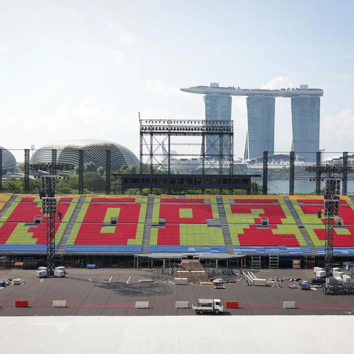 jnndp25 ST20230525_202380163858 Ong Wee Jin / Jean Iau / 

***Embargoed until May 25, 5pm***

NDP preparations have begun at the Padang. 

Photographed on May 25, 2023.