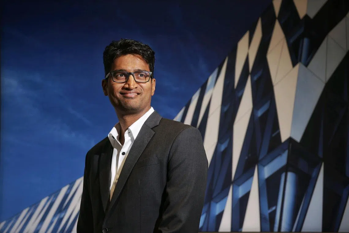 Portrait of Saxo's Singapore CEO Mahesh Sethuraman in the office at CapitaSpring on March 11, 2025.