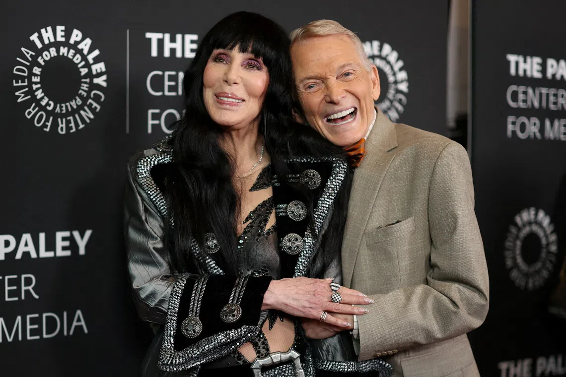 Cher and Bob Mackie at a premiere for the documentary Bob Mackie: Naked Illusion in Los Angeles in May 2024.