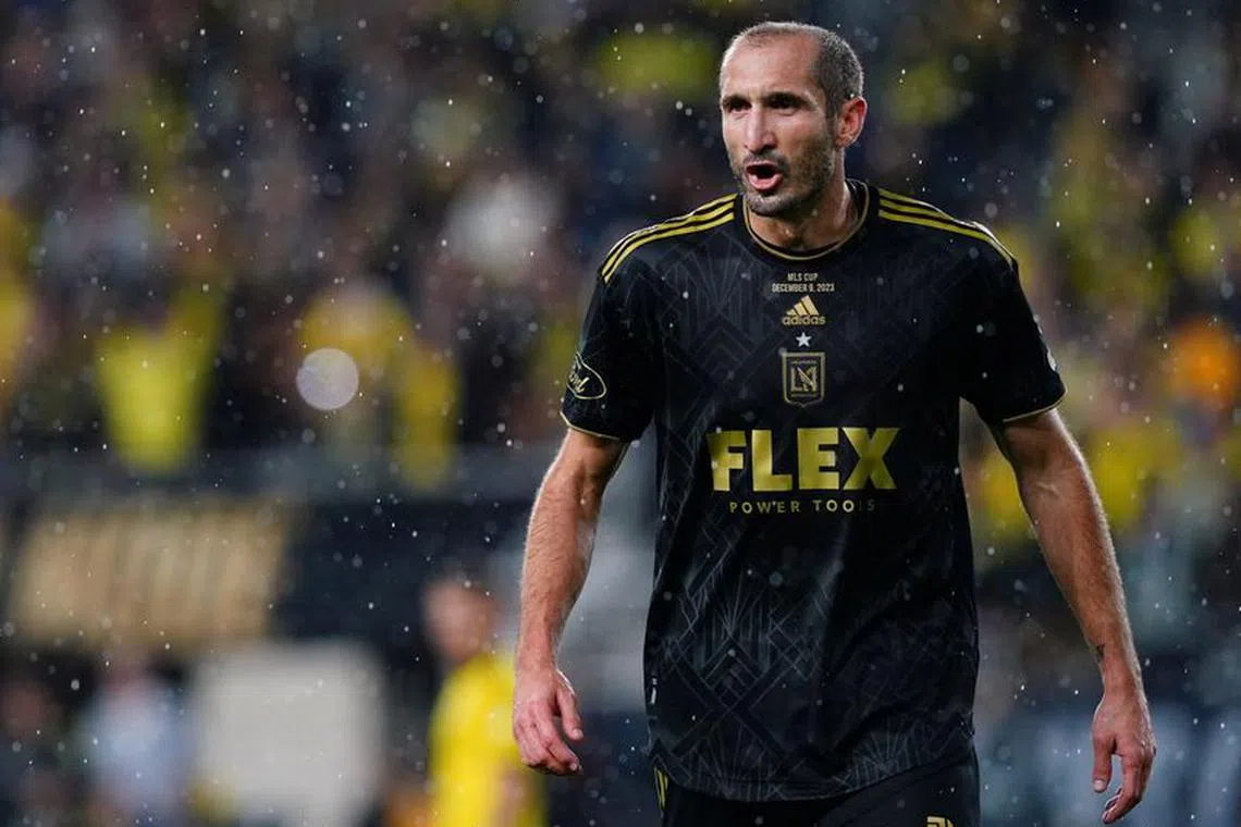 FILE PHOTO: Dec 9, 2023; Columbus, OH, USA; Los Angeles FC defender Giorgio Chiellini (14) in action against the Columbus Crew in the 2023 MLS Cup championship game at Lower.com Field. Mandatory Credit: John David Mercer-USA TODAY Sports/File Photo