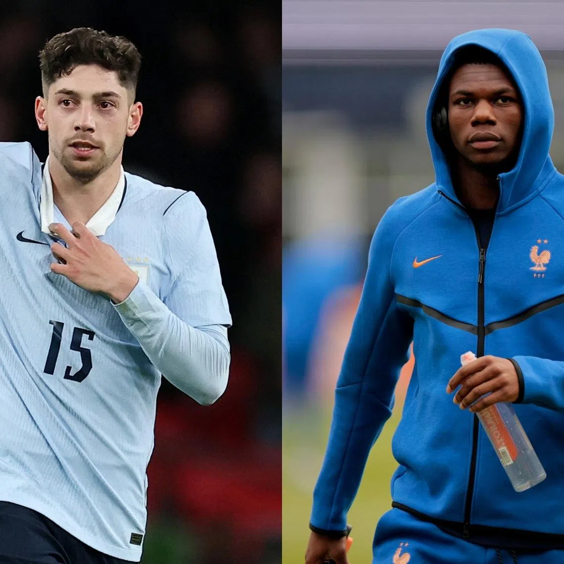 Real Madrid midfielder Federico Valverde (left) reportedly clashed with teammate Aurelien Tchouameni following a May 7 training session.