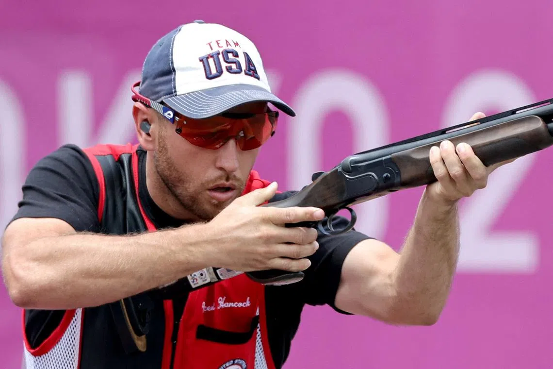FILE PHOTO: Tokyo 2020 Olympics - Shooting - Men's Skeet - Qualification Day 2 - Asaka Shooting Range, Tokyo, Japan - July 26, 2021. Vincent Hancock of the United States in action REUTERS/Ann Wang/File Photo