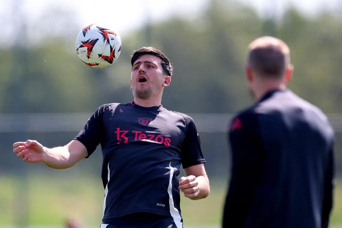 Manchester United's Harry Maguire during training on May 20.