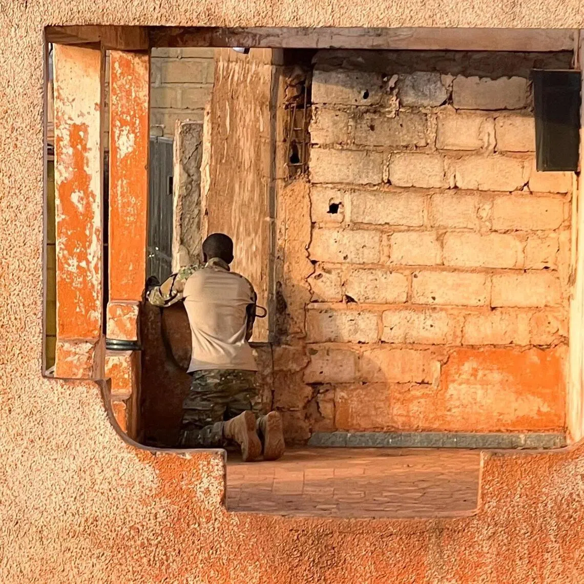 A soldier mans his post during an attack on Mali’s main military base outside the capital Bamako, on April 25, 2026.
