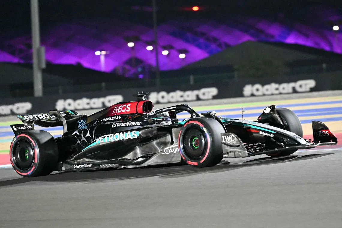 Mercedes' British driver George Russell during the qualifying session of the Qatari Formula One Grand Prix.