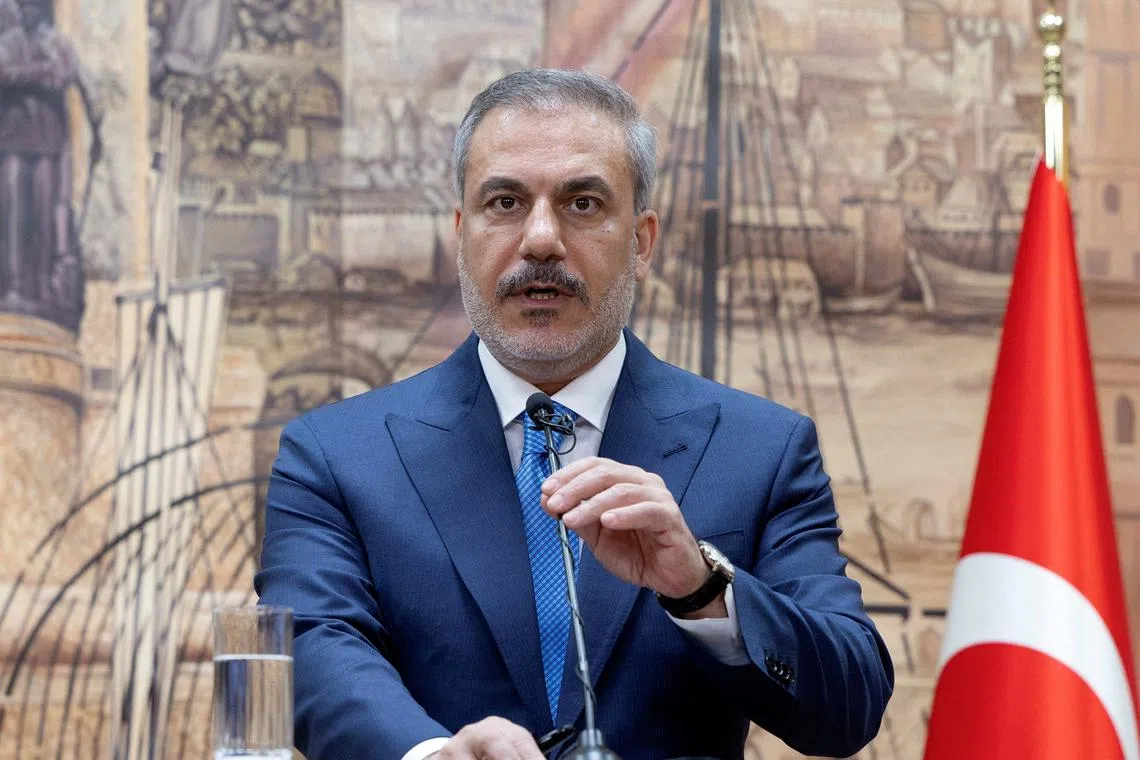 FILE PHOTO: Turkey's Foreign Minister Hakan Fidan talks during a joint news conference with Saudi Arabia Foreign Minister Prince Faisal bin Farhan Al Saud (not pictured) in Istanbul, Turkey, July 14, 2024. REUTERS/Murad Sezer/File Photo