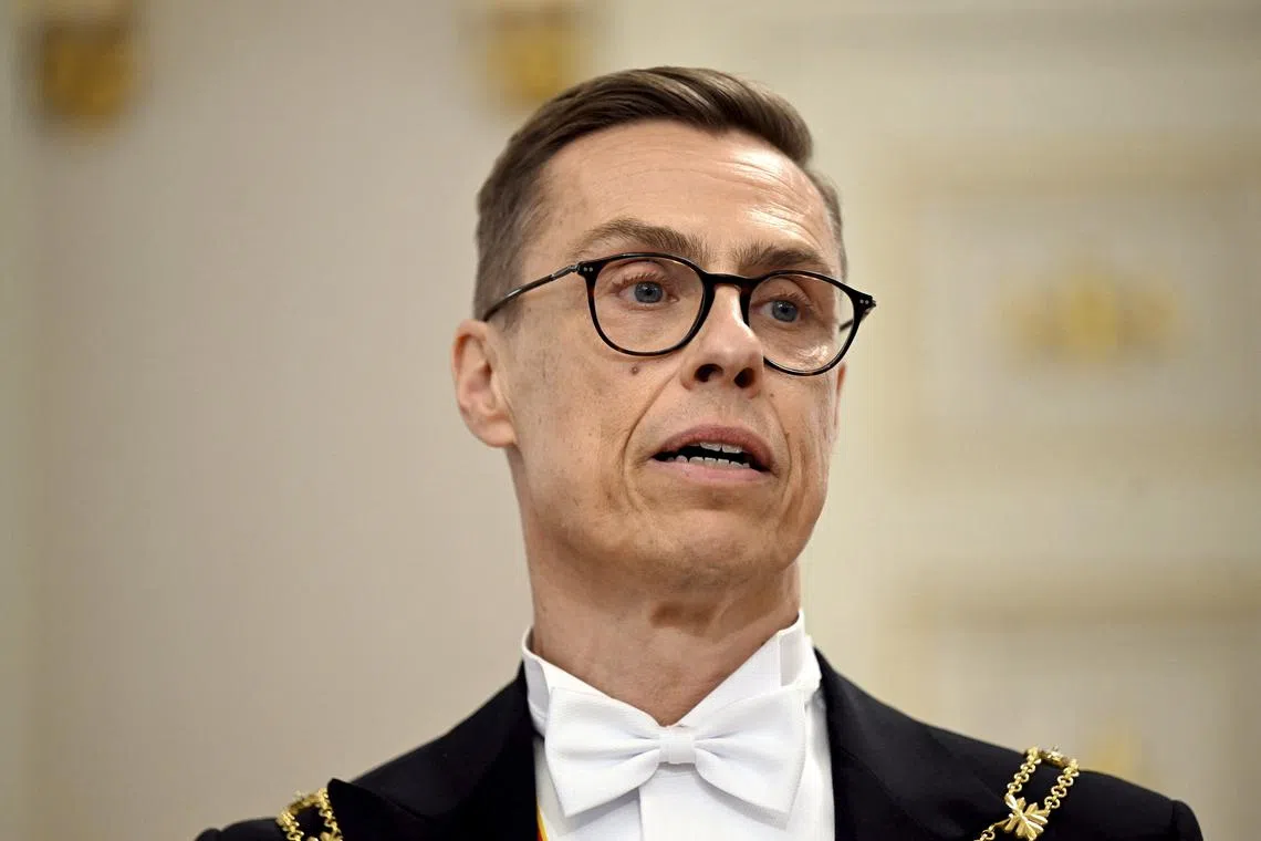 New President of Finland Alexander Stubb speaks during his first press conference at the Presidential Palace during his inauguration ceremonies in Helsinki, Finland, March 1, 2024. Lehtikuva/Emmi Korhonen via REUTERS