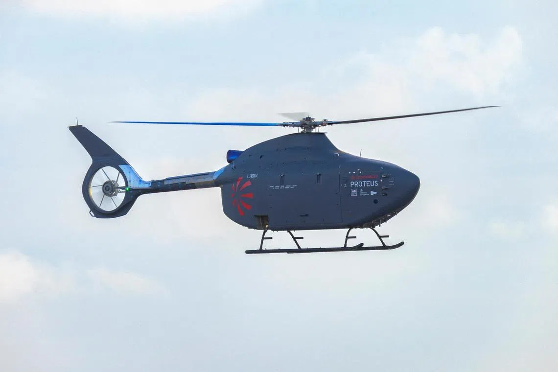 Proteus, Britain’s first full-sized autonomous helicopter, completing its maiden flight in Cornwall.