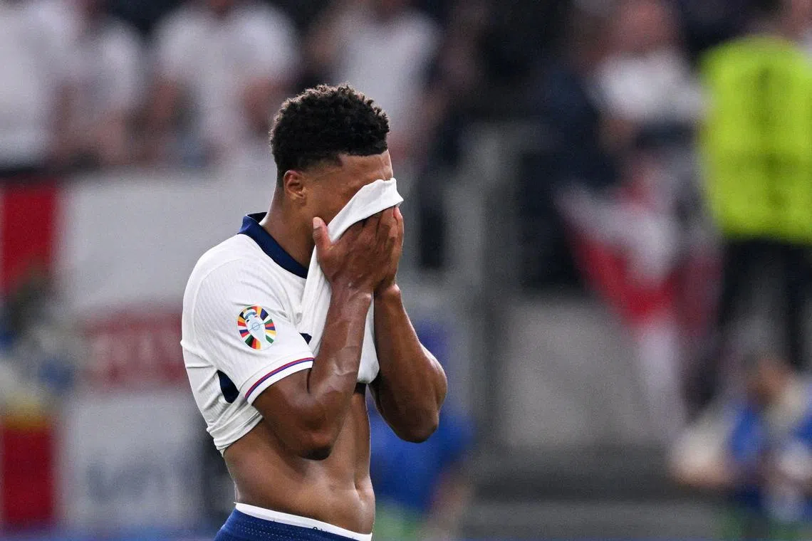 England forward Ollie Watkins reacts at the end of the match.