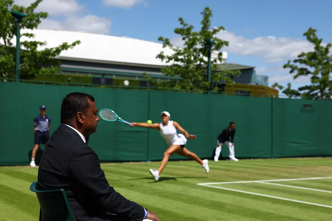FILE PHOTO: Tennis - Wimbledon - All England Lawn Tennis and Croquet Club, London, Britain - July 4, 2024 Line judge is pictured during the second round match between Madison Keys of the U.S. and China's Wang Yafan REUTERS/Matthew Childs/File Photo