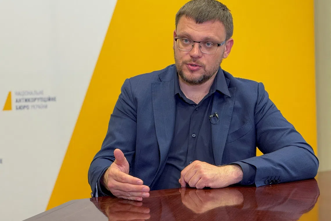 FILE PHOTO: Semen Kryvonos, director of the National Anti-Corruption Bureau of Ukraine, speaks during an interview with Reuters in Kyiv, Ukraine July 25, 2025. REUTERS/Yurii Kovalenko/File Photo