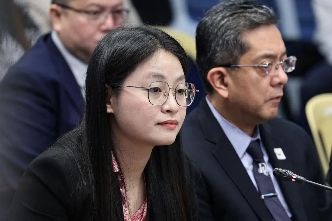 (FILES) This file handout photo taken on June 25, 2024 and received on July 18, 2024 from the Senate of the Philippines shows mayor Alice Leal Guo (L) of Bamban, Tarlac province, attending a hearing at the Senate in Manila. A fugitive former mayor in the Philippines accused of human trafficking and links to Chinese organised crime has been arrested in Indonesia late on September 3, 2024, according to Philippine authorities who are seeking her extradition. (Photo by Handout / SENATE OF THE PHILIPPINES / AFP) / RESTRICTED TO EDITORIAL USE - MANDATORY CREDIT "AFP PHOTO / SENATE OF THE PHILIPPINES" - NO MARKETING NO ADVERTISING CAMPAIGNS - DISTRIBUTED AS A SERVICE TO CLIENTS
