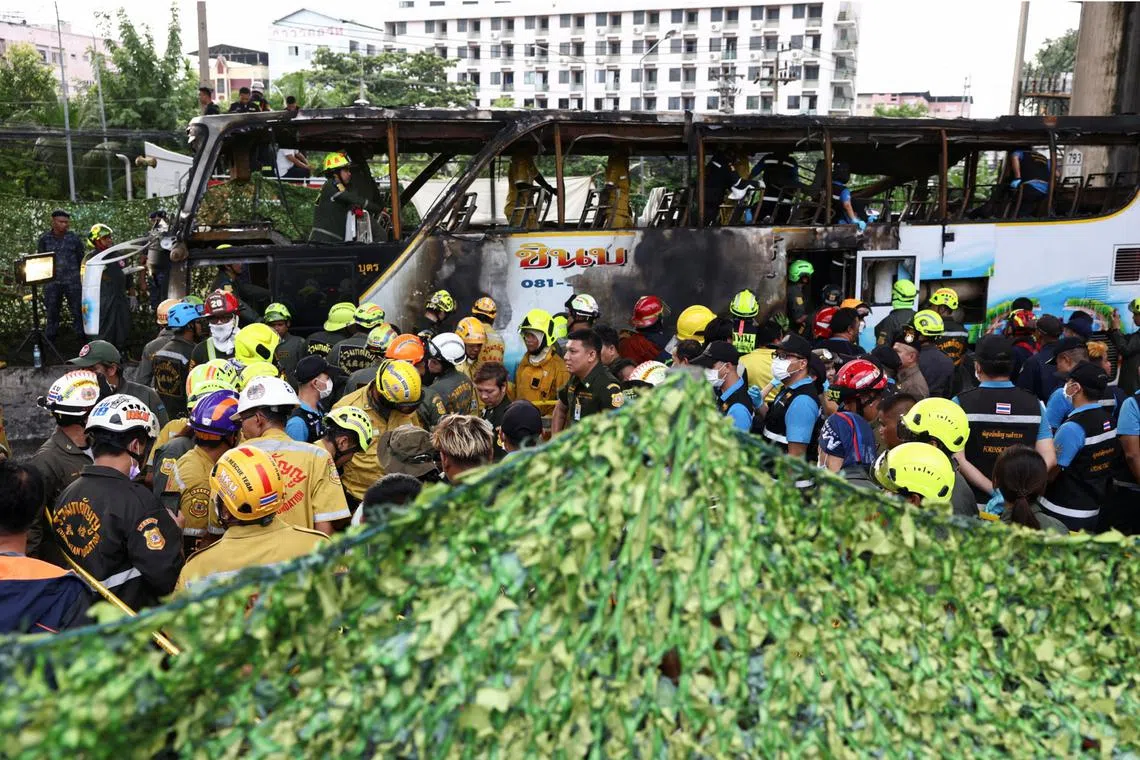 Out of the 39 students and six teachers that were on board the bus, 20 students and three teachers perished in the fire.