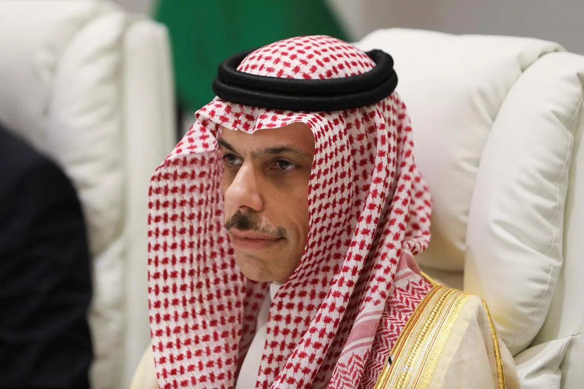 Saudi Arabia's Foreign Minister Prince Faisal bin Farhan Al Saud, attends the Ministerial Committee Assigned by the Joint Extraordinary Arab-Islamic Summit on Gaza as they meet in Amman, Jordan, June 1, 2025. REUTERS/Alaa Al Sukhni