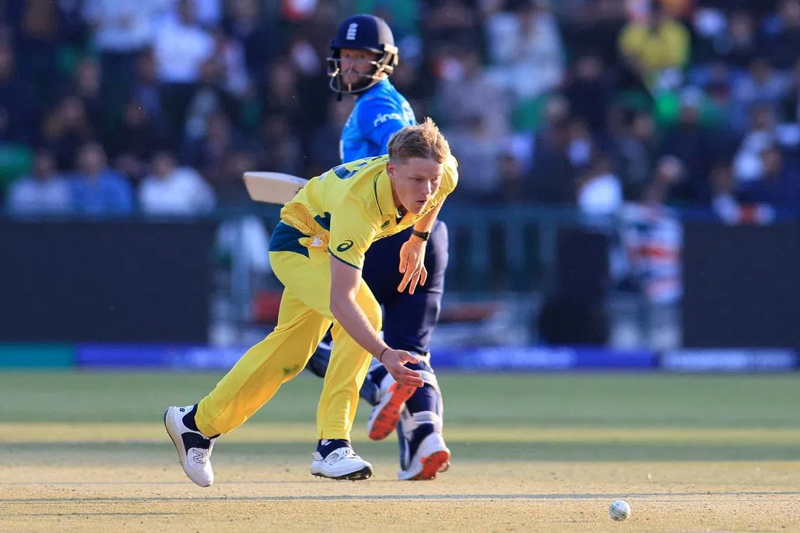 FILE PHOTO: Cricket - ICC Men's Champions Trophy - Group B - Australia v England - Gaddafi Stadium, Lahore, Pakistan - February 22, 2025 Australia's Nathan Ellis in action REUTERS/Akhtar Soomro/File Photo