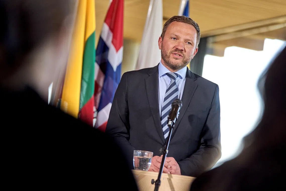 FILE PHOTO: Estonia's Foreign Minister Margus Tsahkna speaks during a press conference after a meeting of the Foreign ministers from the member countries of the Nordic-Baltic Eight, NB8, at the island of Bornholm, Denmark, Tuesday April 29, 2025. The member countries in the NB8 cooperation are the three Baltic countries Estonia, Latvia, and Lithuania, as well as the five Nordic countries Iceland, Norway, Sweden, Finland, and Denmark . Ritzau Scanpix/Thomas Traasdahl via REUTERS/File Photo
