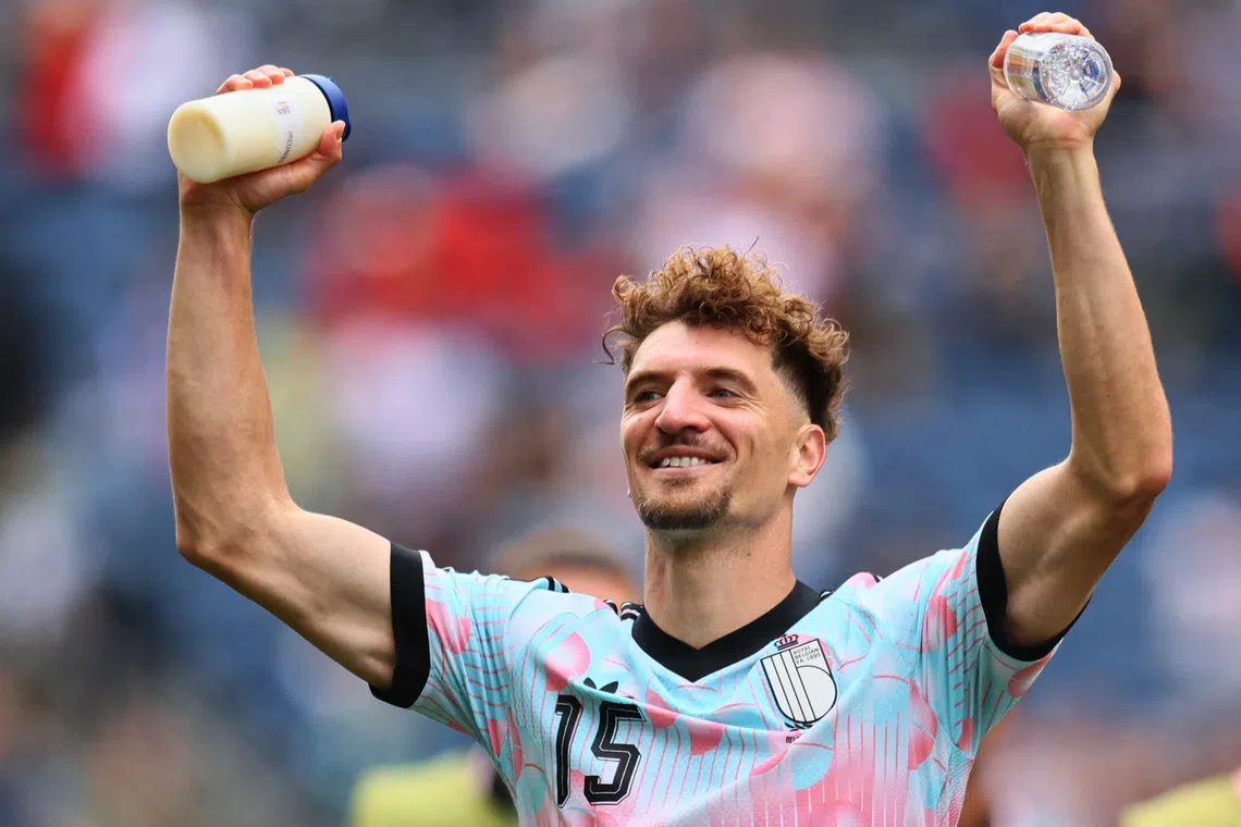 Soccer Football - FIFA World Cup 2026 - Round of 32 - Belgium v Senegal - Seattle Stadium, Seattle, Washington, U.S. - July 1, 2026  Belgium's Thomas Meunier celebrates after the match as Belgium qualify for the Round of 16 stage of the World Cup IMAGN IMAGES via Reuters/Blake Dahlin