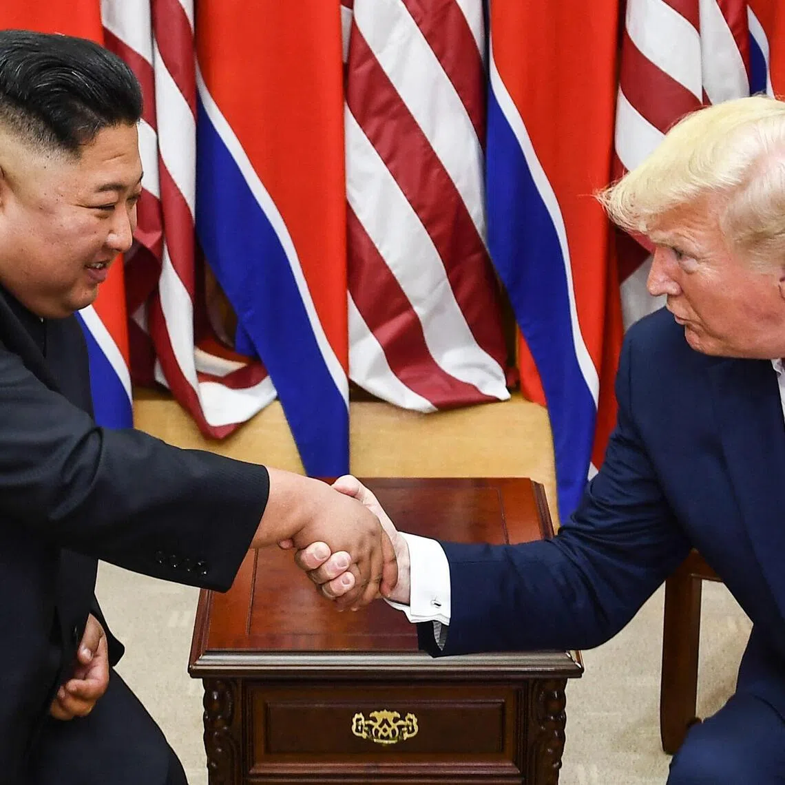 North Korea’s leader Kim Jong Un (left) and US President Donald Trump at their June 2019 meeting in the Demilitarised Zone between North and South Korea.