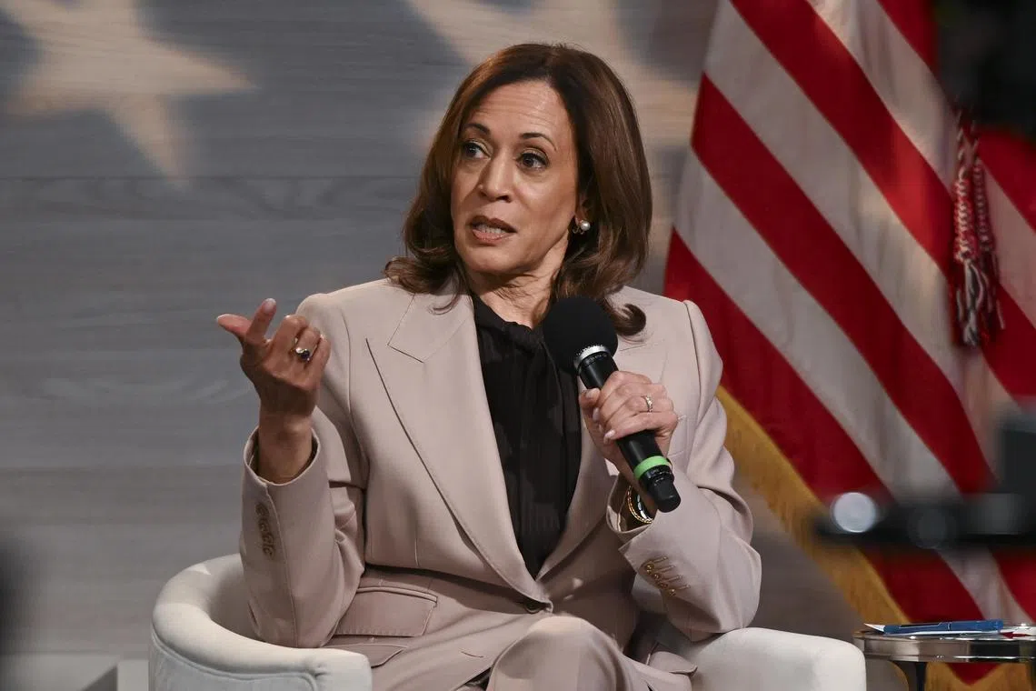 US Vice-President Kamala Harris answering questions at a meeting of the National Association of Black Journalists, on Sept 17.