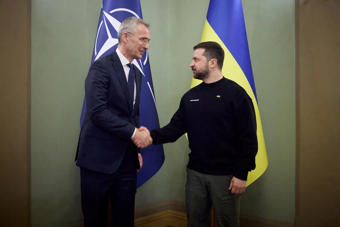Nato Secretary-General Jens Stoltenberg meeting Ukrainian President Volodymyr Zelensky in Kyiv in April.
