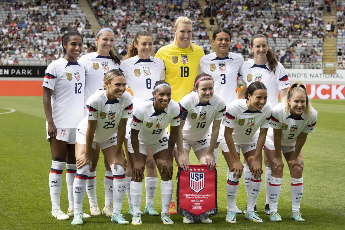 Jan 21, 2023; Auckland, NZL; United States women's soccer team pose for a team photo before the International Friendly between New Zealand and USA held at Eden Park. Mandatory Credit: Brett Phibbs-USA TODAY Sports