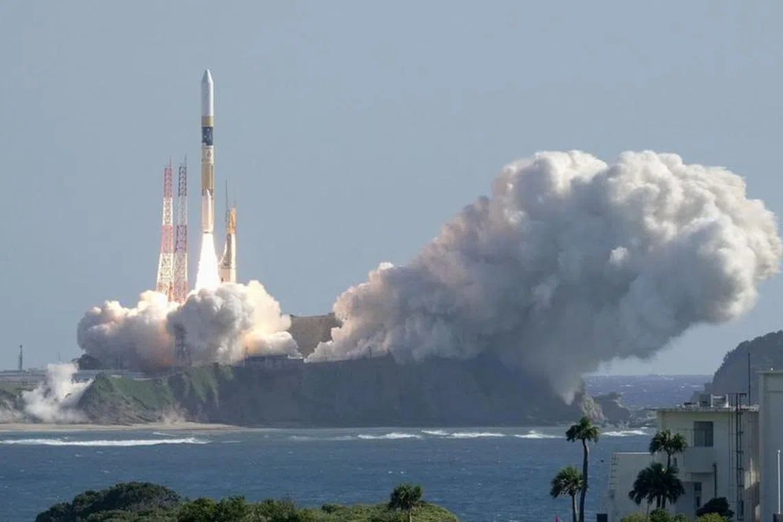 FILE PHOTO: H-IIA rocket carrying the national space agency's moon lander is launched at Tanegashima Space Center on the southwestern island of Tanegashima, Japan in this photo taken by Kyodo on September 7, 2023. Mandatory credit Kyodo/via REUTERS/File Photo