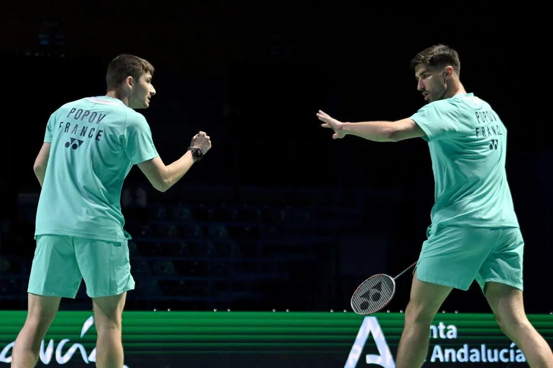 Christo Popov (left) and older brother Toma Junior Popov were part of the French team that finished runners-up at the 2026 Thomas Cup badminton tournament in Horsens, Denmark, on May 3, 2026.