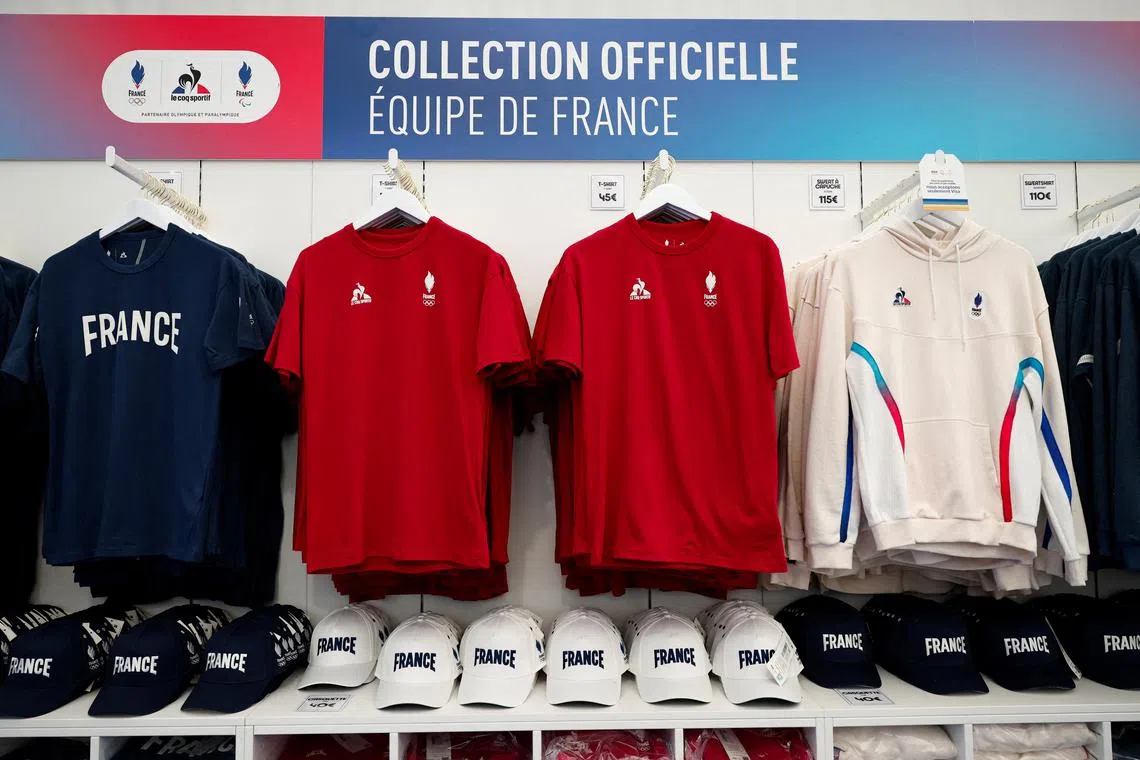 FILE PHOTO: Paris 2024 Olympics - Paris 2024 holds visit of Champs-Elysees Olympics megastore - Paris, France - June 27, 2024 A general view of merchandise inside the megastore REUTERS/Gonzalo Fuentes/File Photo