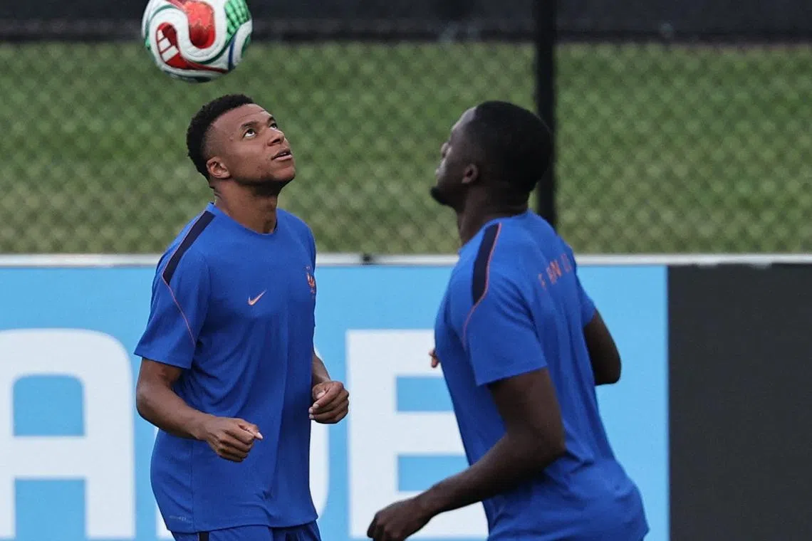 France's Kylian Mbappe during training.