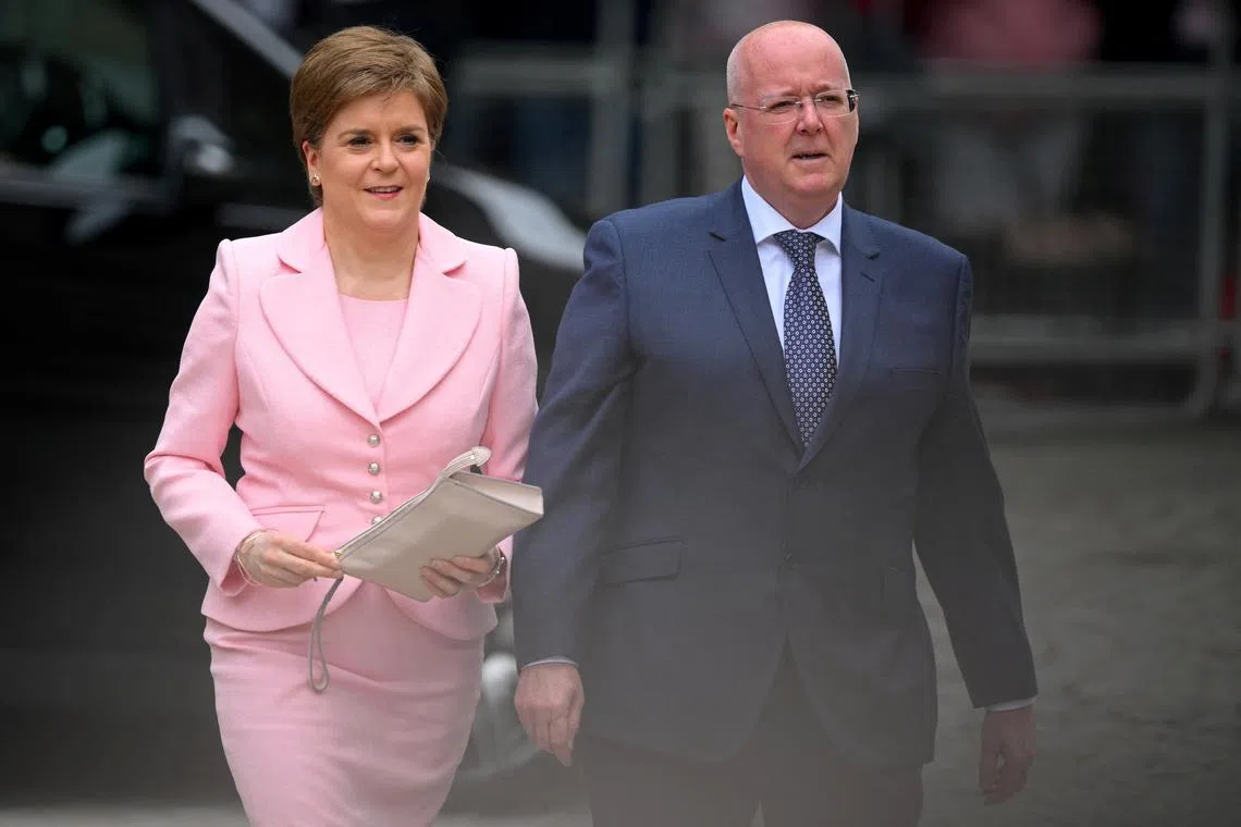 Nicola Sturgeon and her husband Peter Murrell arrive to attend the National Service of Thanksgiving held at St Paul's Cathedral, during Britain's Queen Elizabeth's Platinum Jubilee celebrations, in London, Britain, June 3, 2022.