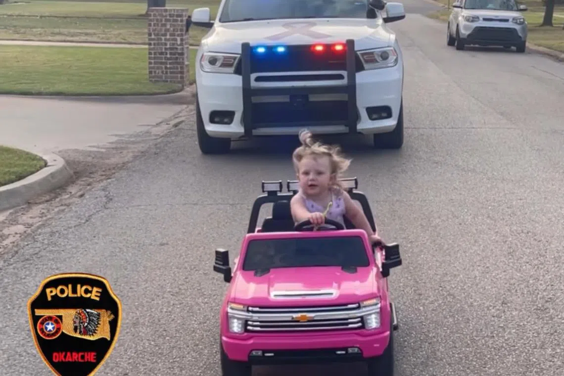 Police said the toddler managed to talk her way out of a citation and received a warning instead.