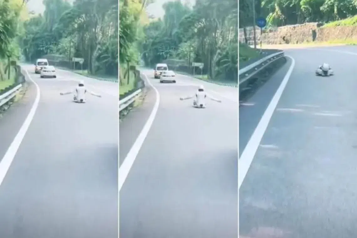Police are looking for an individual caught on video riding a street luge board along Jalan Tun Sardon.