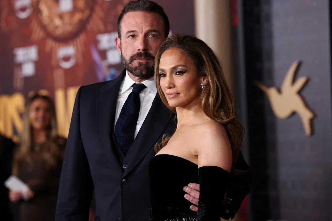 Ben Affleck and cast member Jennifer Lopez attend a premiere for the film This Is Me... Now: A Love Story in Los Angeles on Feb 13, 2024. 