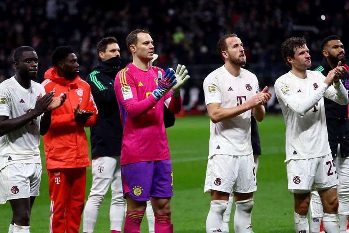Soccer Football - Bundesliga - Eintracht Frankfurt v Bayern Munich - Deutsche Bank Park, Frankfurt, Germany - December 9, 2023 Bayern Munich's Manuel Neuer, Harry Kane and Thomas Muller look dejected after the match REUTERS/Kai Pfaffenbach/File Photo