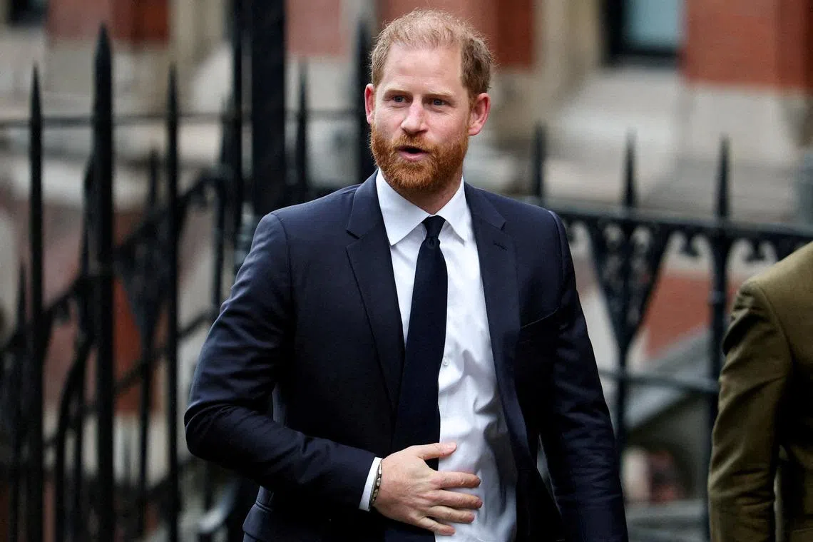 FILE PHOTO: Britain's Prince Harry arrives during the first week of a nine-week trial lawsuit against Associated Newspapers, publisher of the Daily Mail, which Britain's Prince Harry and others are suing over allegations of privacy breaches dating back 30 years, at the High Court in London, Britain, January 20, 2026. REUTERS/Toby Melville/File Photo
