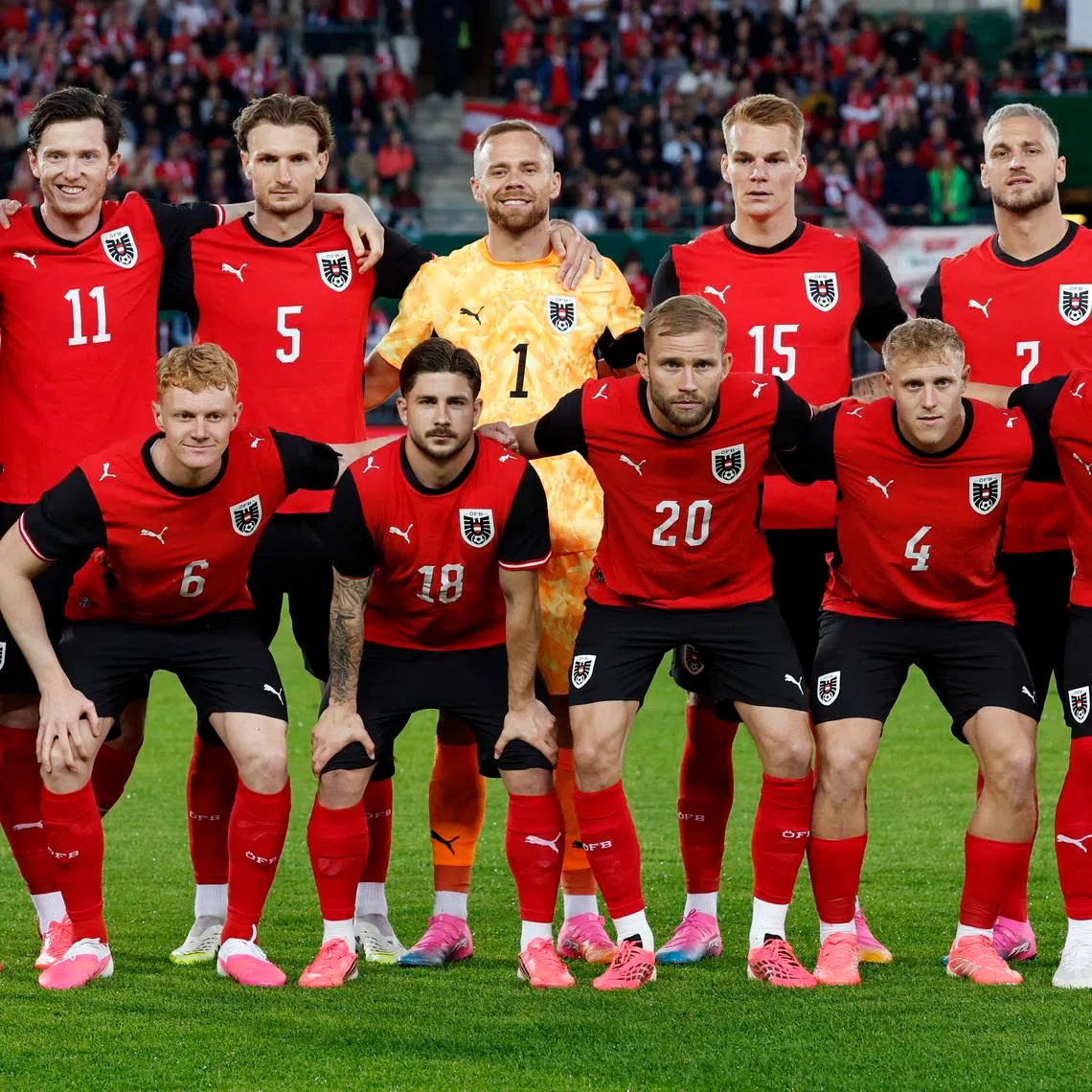 Soccer Football - International Friendly - Austria v Tunisia - Ernst Happel Stadion, Vienna, Austria - June 1, 2026 Austria players pose for a team group photo before the match REUTERS/Lisa Leutner