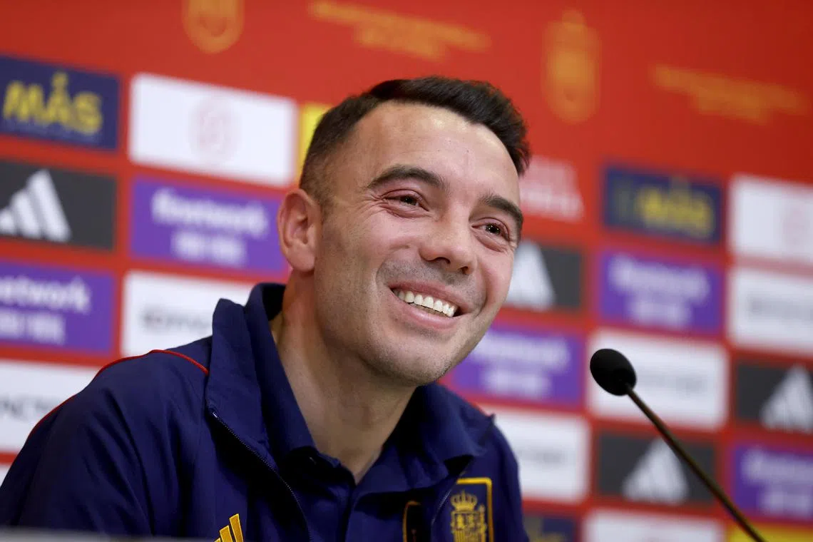 Spain striker Iago Aspas speaking to the media ahead of the Euro 2024 qualifier against Norway.