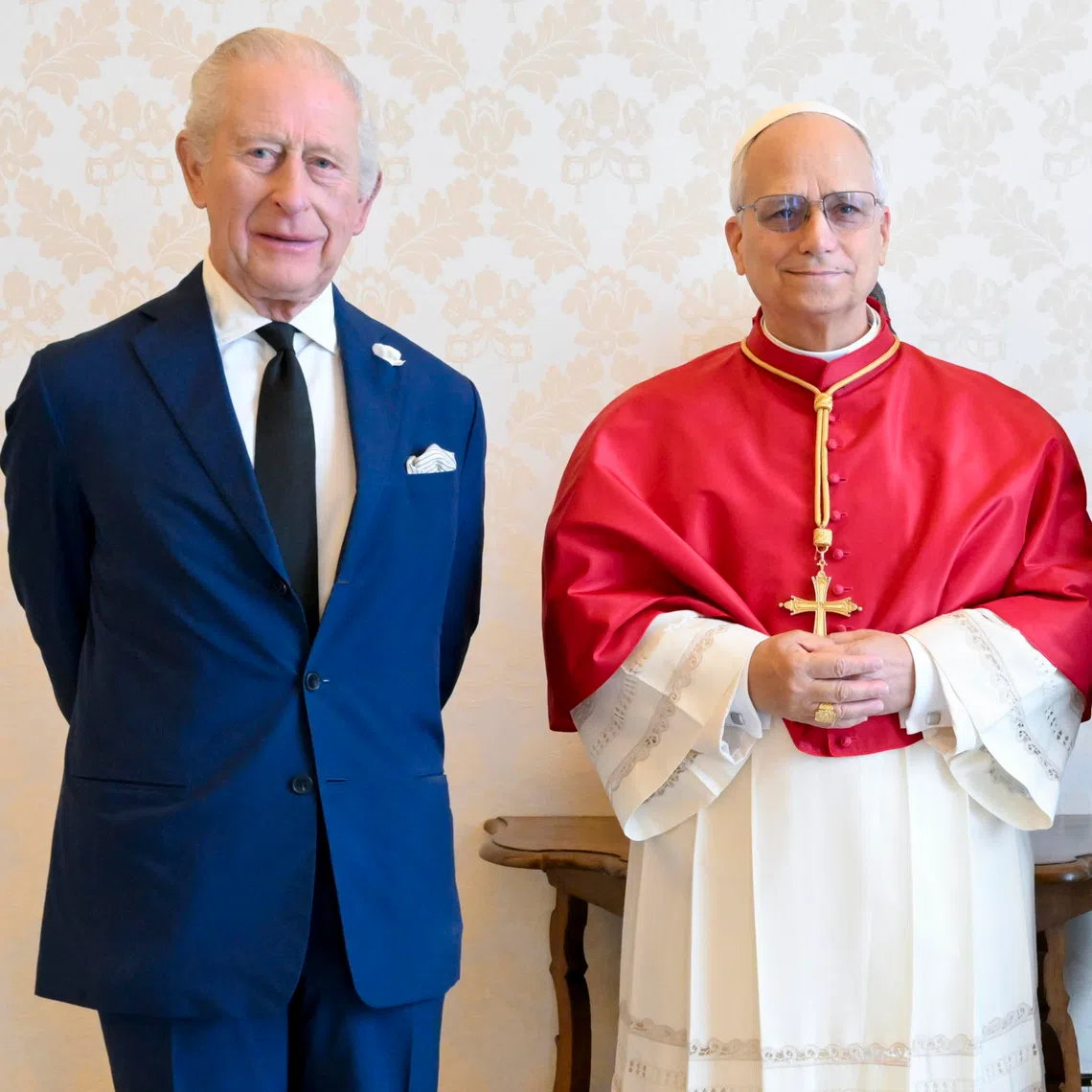 Britain's King Charles III and Queen Camilla meeting Pope Leo in Vatican City on Oct 23.