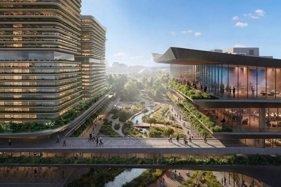 An artist's impression of the downtown Mice hub. The government has identified the Straits View area as a potential site for the development.
