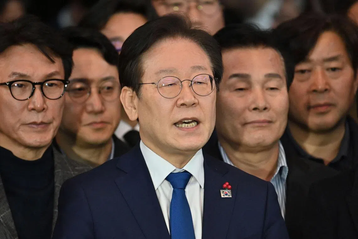 Mr Lee Jae-myung, the 60-year-old leader of the main opposition Democratic Party, narrowly lost to Mr Yoon in the 2022 presidential election.