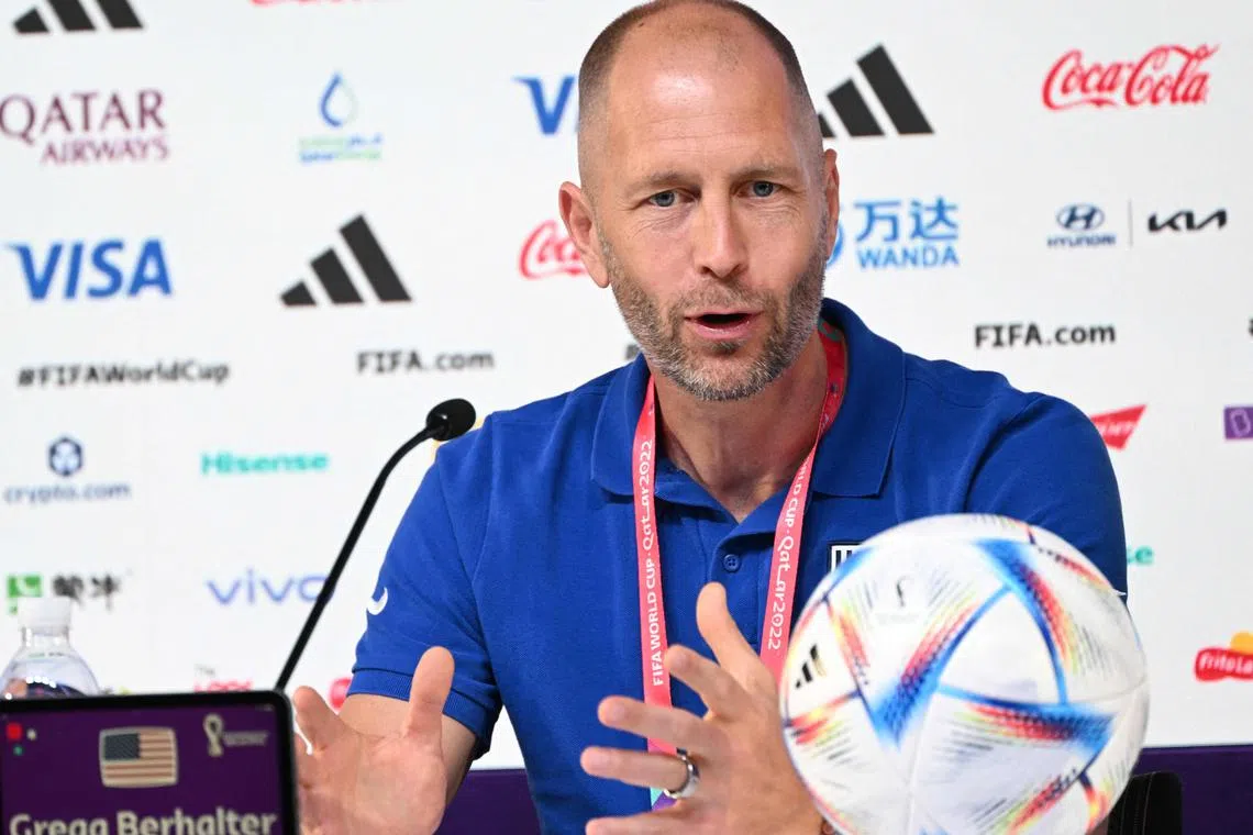 USA coach Gregg Berhalter speaking during a press conference on Dec 2, 2022, ahead of his side's World Cup last-16 clash against the Netherlands.