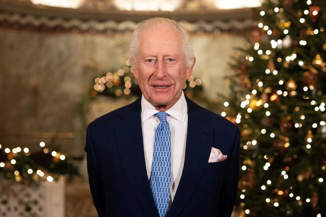 FILE PHOTO: Britain's King Charles looks on during the recording of his Christmas message at the Fitzrovia Chapel in central London, Britain, December 11, 2024. Aaron Chown/Pool via REUTERS/File Photo