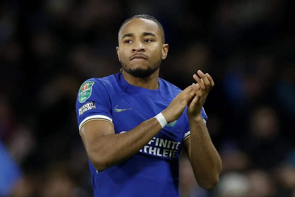 Soccer Football - Carabao Cup - Quarter Final - Chelsea v Newcastle United - Stamford Bridge, London, Britain - December 19, 2023 Chelsea's Christopher Nkunku celebrates after winning the penalty shootout Action Images via Reuters/Peter Cziborra/File Photo