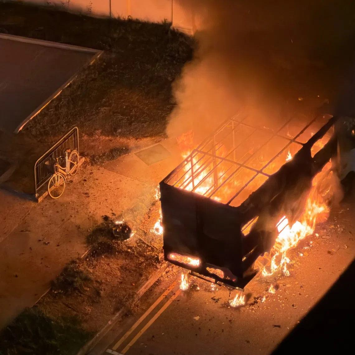 The fire involved the engine compartment of the lorry.