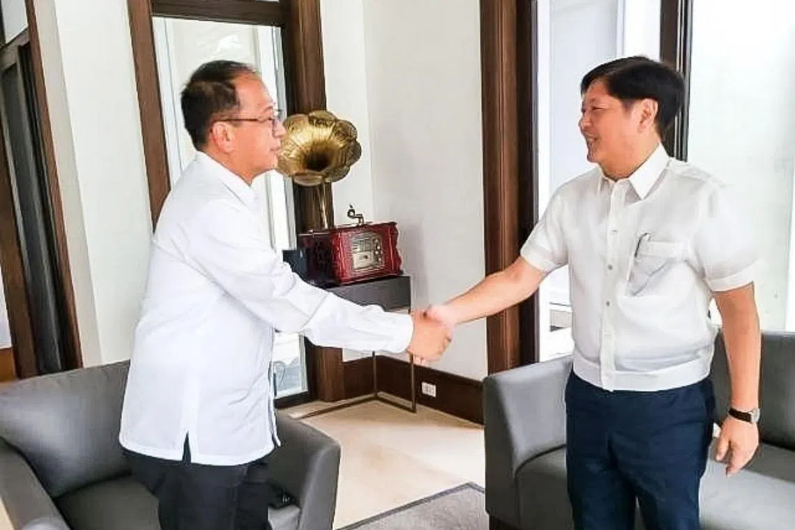 Philippine President Ferdinand Marcos Jr. (right) names Mr Carlito Galvez Jr. as defence chief.