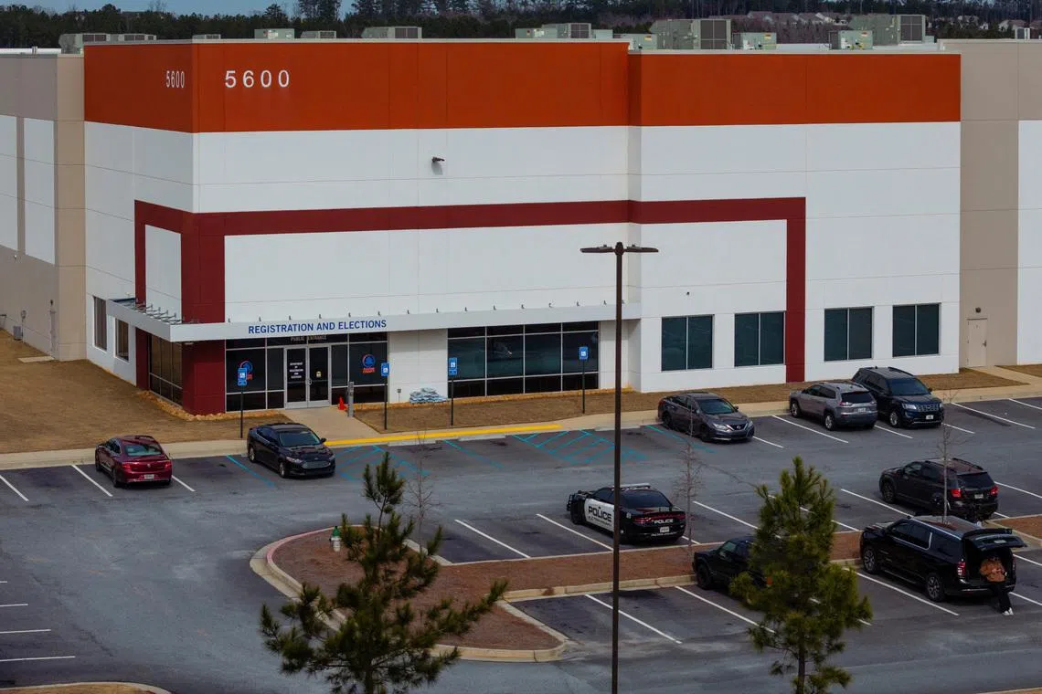 A drone picture shows the Fulton County Election Hub and Operation Center a day after the Federal Bureau of Investigation (FBI) executed a search warrant in relation to the 2020 election in Union City, Georgia, U.S. January 29, 2026. REUTERS/Elijah Nouvelage
