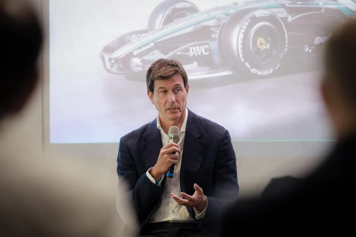 Mercedes F1 team principal Toto Wolff speaking at a fireside chat at the Signify Lighting Application Centre in Toa Payoh on Oct 8.