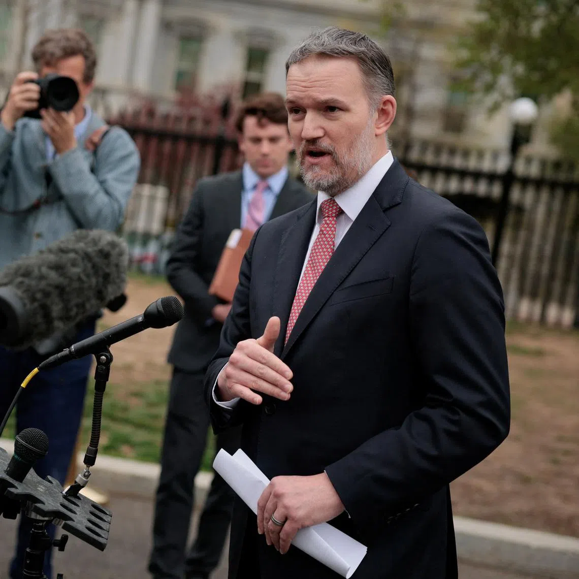 U.S. Trade Representative Jamieson Greer speaks with reporters at the White House in Washington, D.C., U.S., April 2, 2026. REUTERS/Evan Vucci