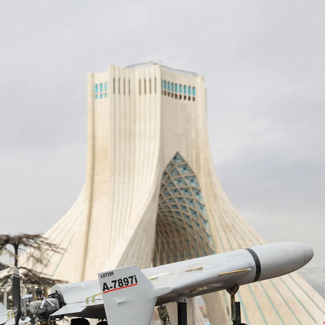 A Shahed drone on display during the 47th anniversary of the Islamic Revolution in Tehran, Iran February 11, 2026. Majid Asgaripour/WANA (West Asia News Agency) via REUTERS